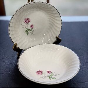 2 pc lot Vintage Dorset Scio Pink Rose Platinum Trim Cereal Bowls